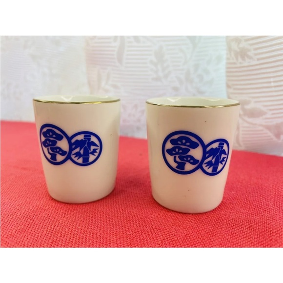 Other Sho Chiku Bai Set Of 2 Porcelain White Blue Sake Saki Cups Made In Japan Poshmark
